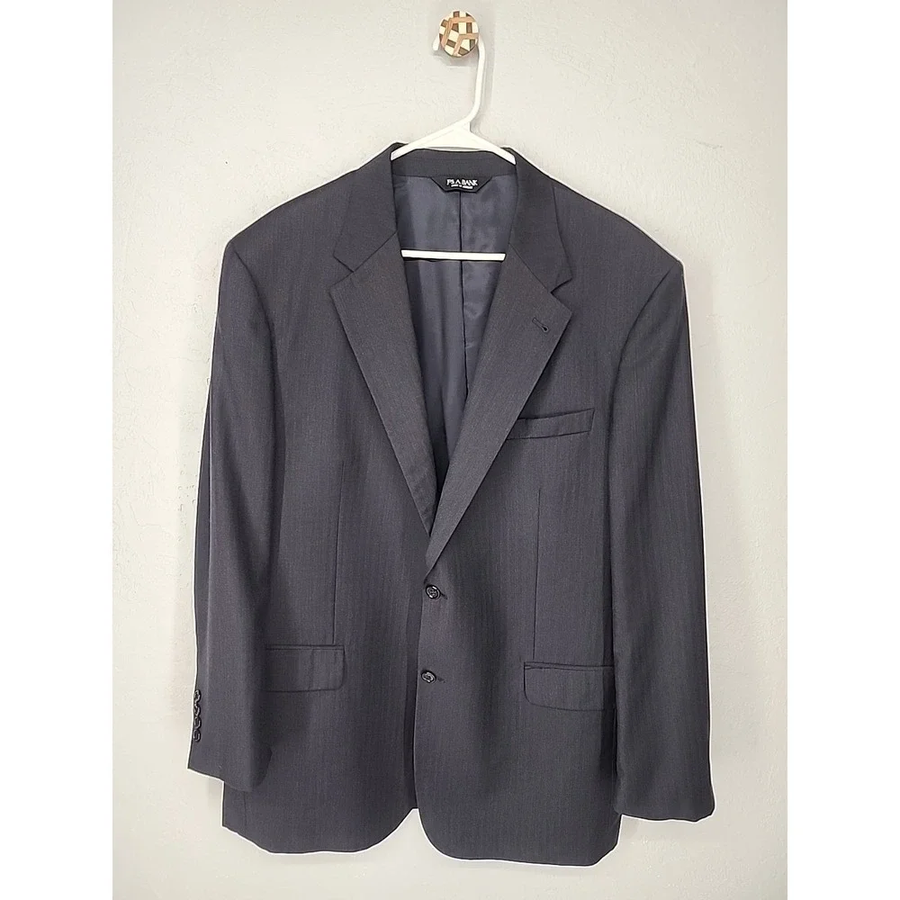 Jos A. Bank Size 46L | Navy Blue Wool Herringbone Sport Coat Blazer Jacket